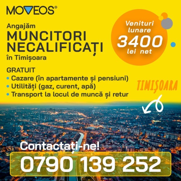 Angajăm Muncitor Necalificat din Gorj cu relocare în Timișoara