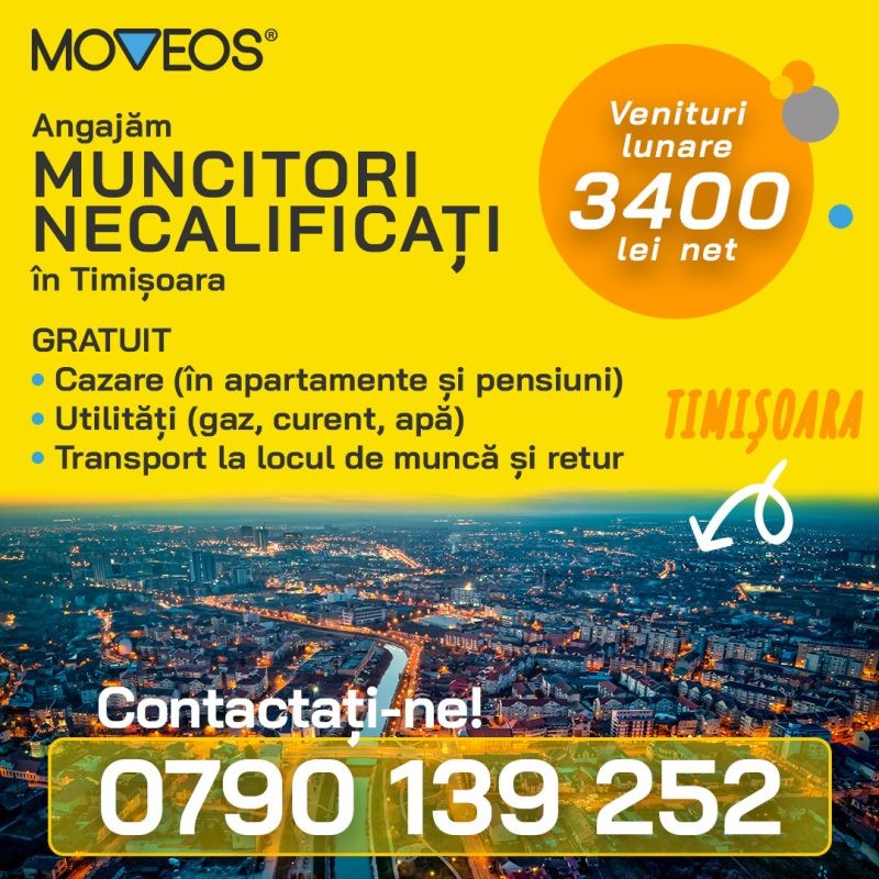 Angajăm Muncitor Necalificat din Mehedinți cu relocare în Timișoara